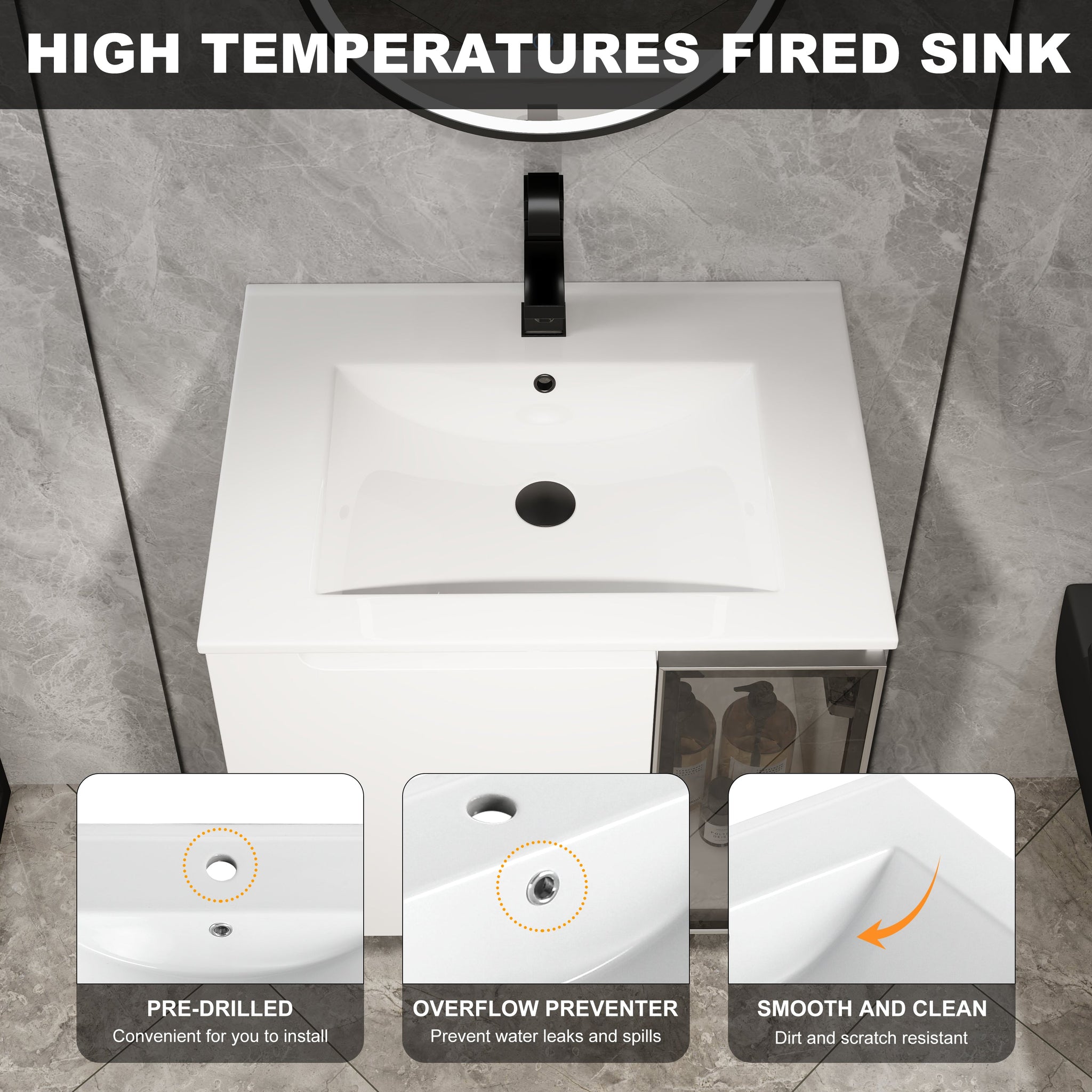 24" Wall-Mounted Bathroom Vanity With Ceramic Sink by HouseOfZazla