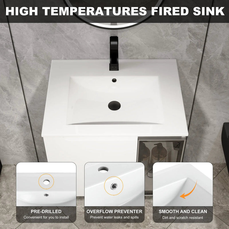 24" Wall-Mounted Bathroom Vanity With Ceramic Sink by HouseOfZazla