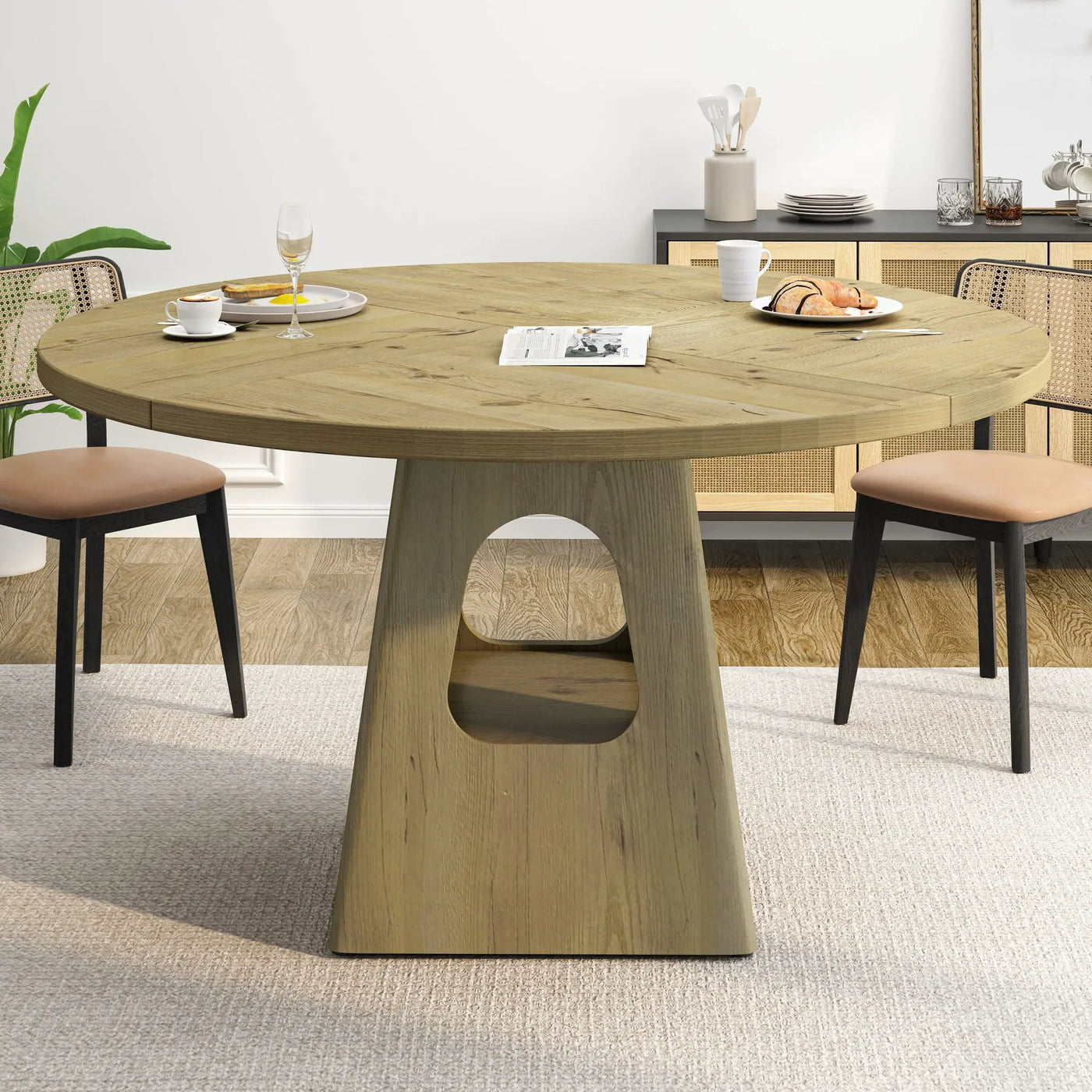 Farmhouse Round Dining Table With Storage Base by Unique Piece Furniture
