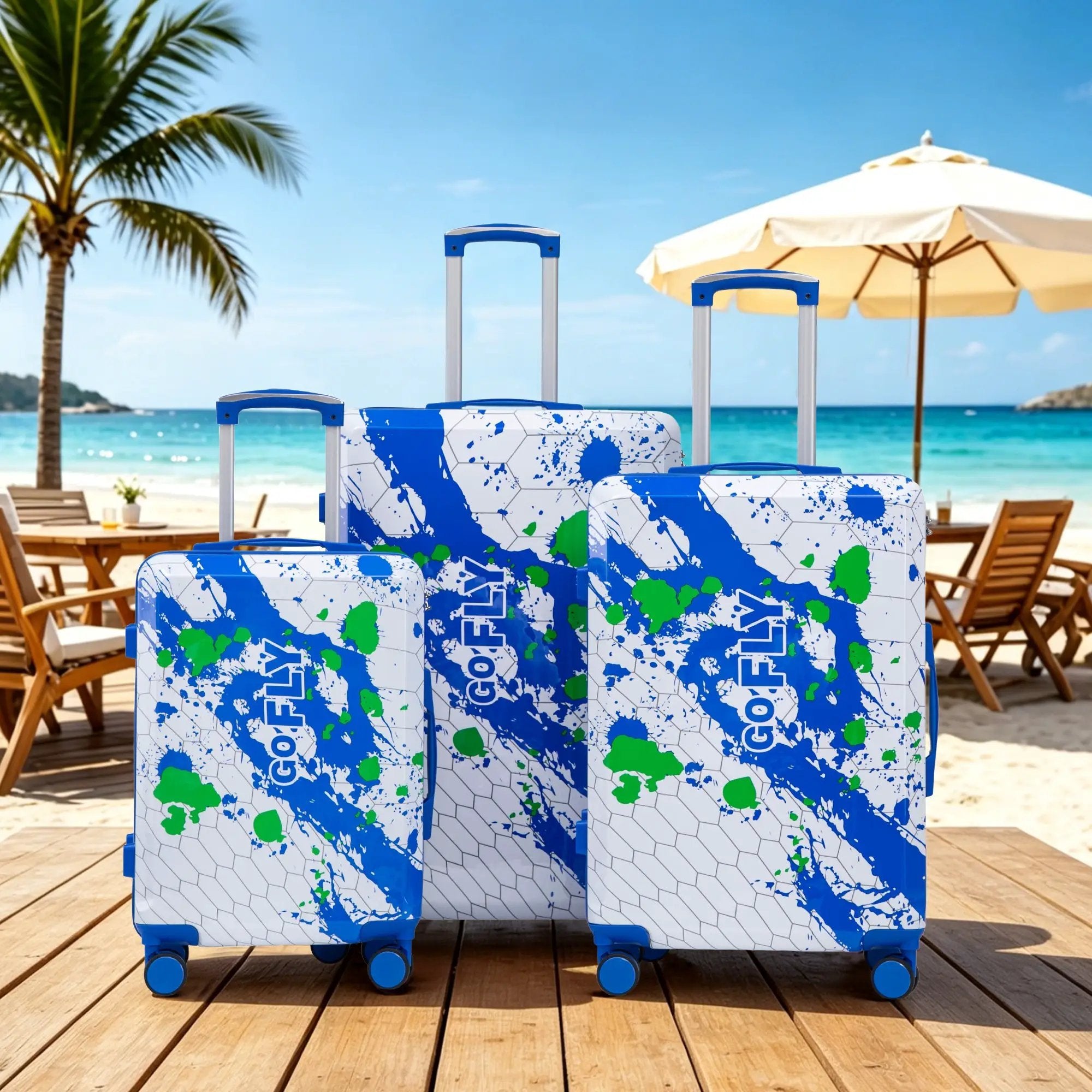 3-Piece PC Spinner Wheel Luggage Set in Blue by HouseOfZazla