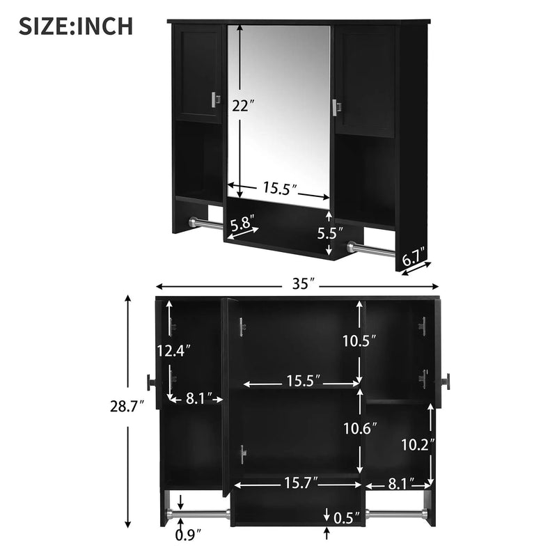 Wall Mounted Bathroom Storage Cabinet With Mirror, Medicine Cabinet With Towel Bar by Unique Piece Furniture