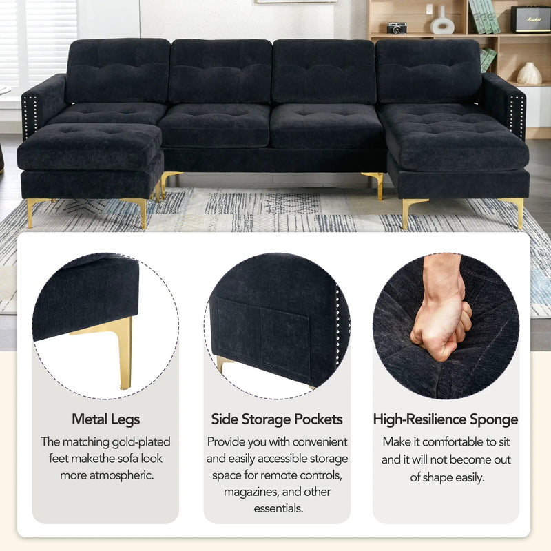 Modern L - Shape Convertible Sectional Sofa With Movable Ottoman by Unique Piece Furniture