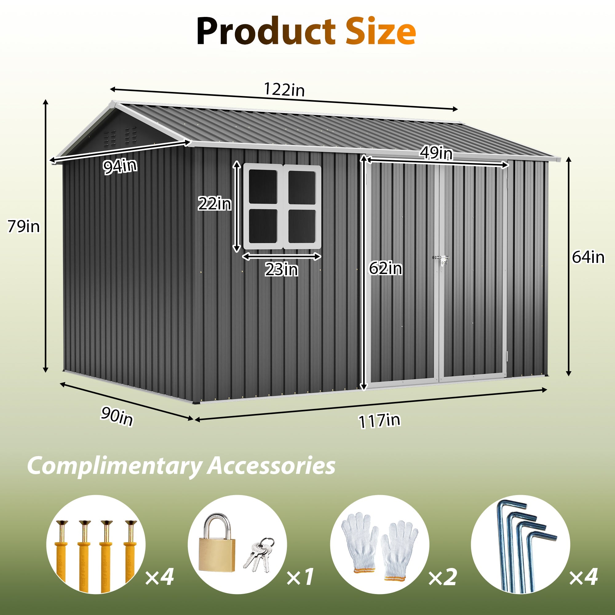 10'x8' Oversized Steel Storage Shed with Window and Lockable Doors by HouseOfZazla