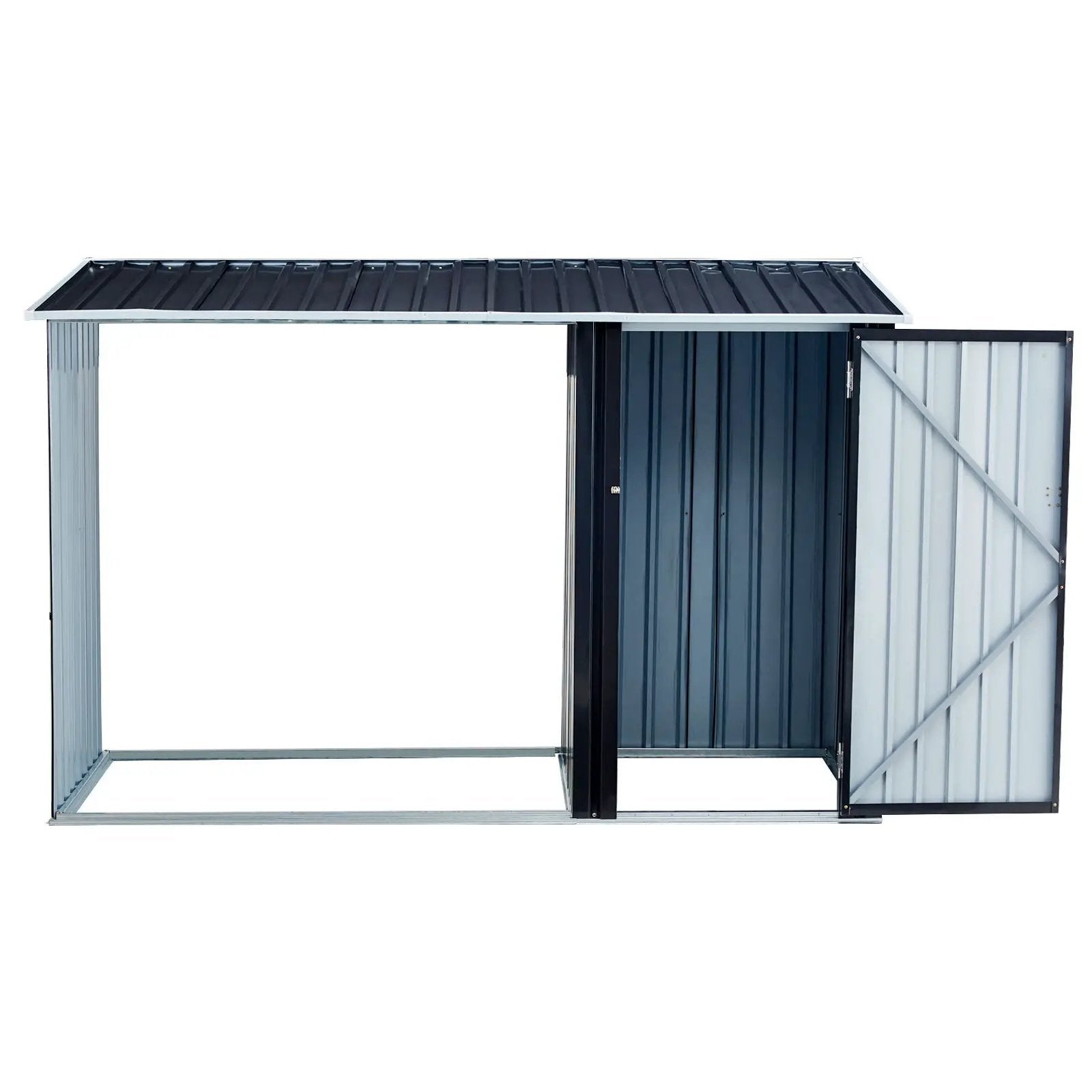 Firewood Storage Shed, Outdoor Firewood Rack, Outdoor Storage Shed With Log Holder, Firewood Shelter For Patio, Anthracite Galvanized Steel - Black by HouseOfZazla