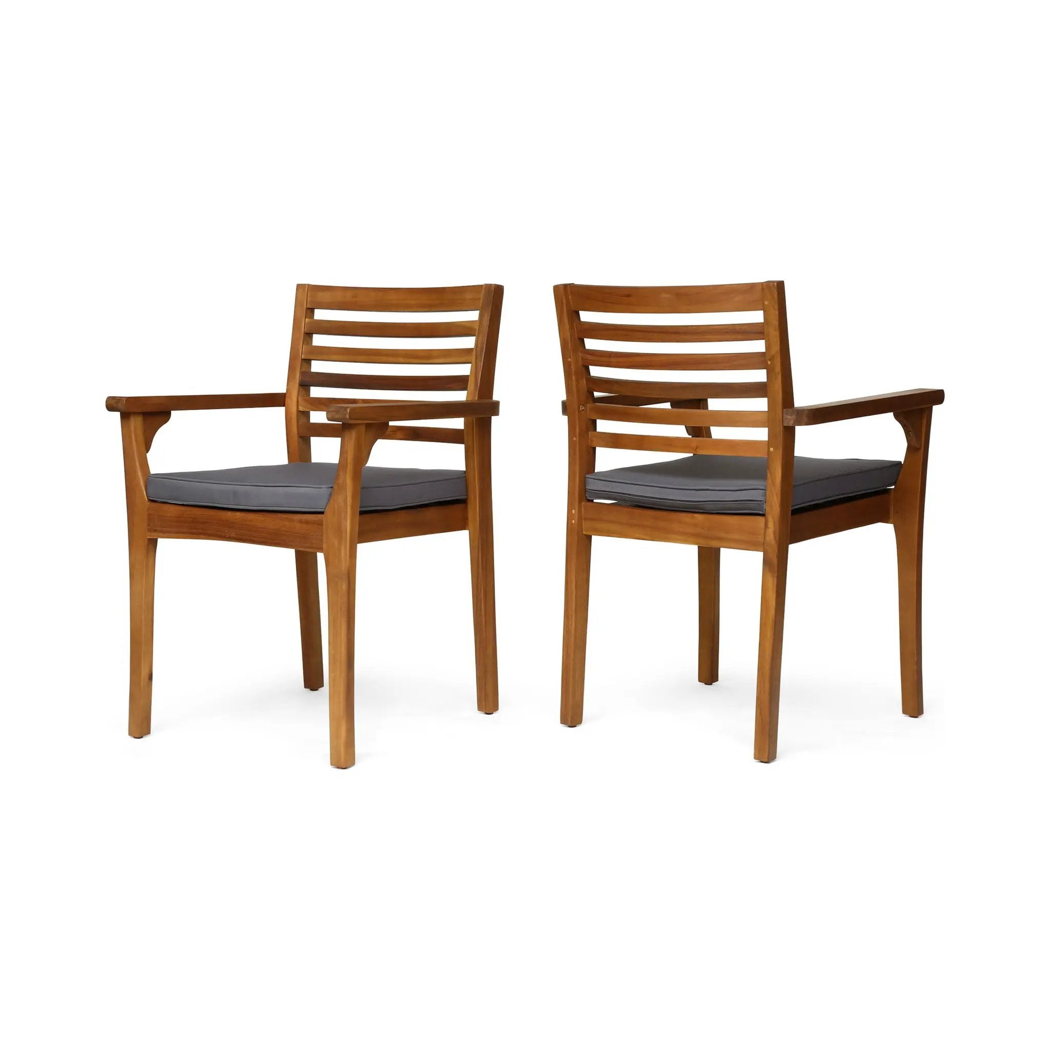 Outdoor Dining Chair With Slat Back And Acacia Wood Frame (Set of 2) - Gray / Teak by HouseOfZazla