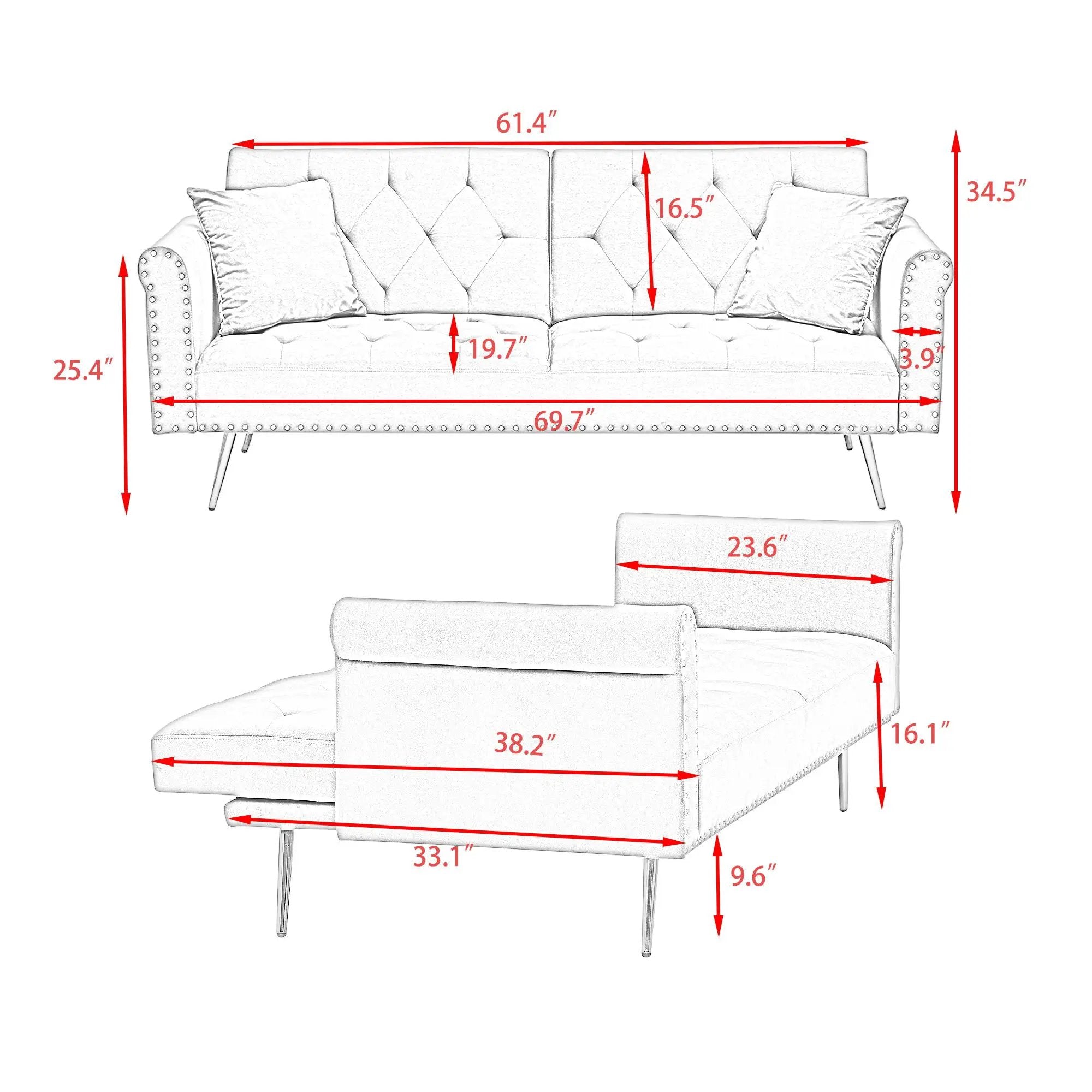 Luxurious Sofa Bed With Nail Head Trim And Matching Pillow