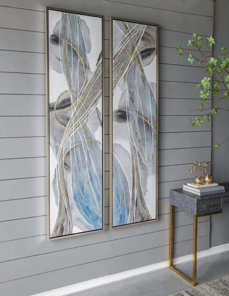 Elongated Modern Abstract Oil Paintings, Wall Art For Living Room Dining Room Bedroom Office Entryway (Set of 2) - Multicolor by Unique Piece Furniture
