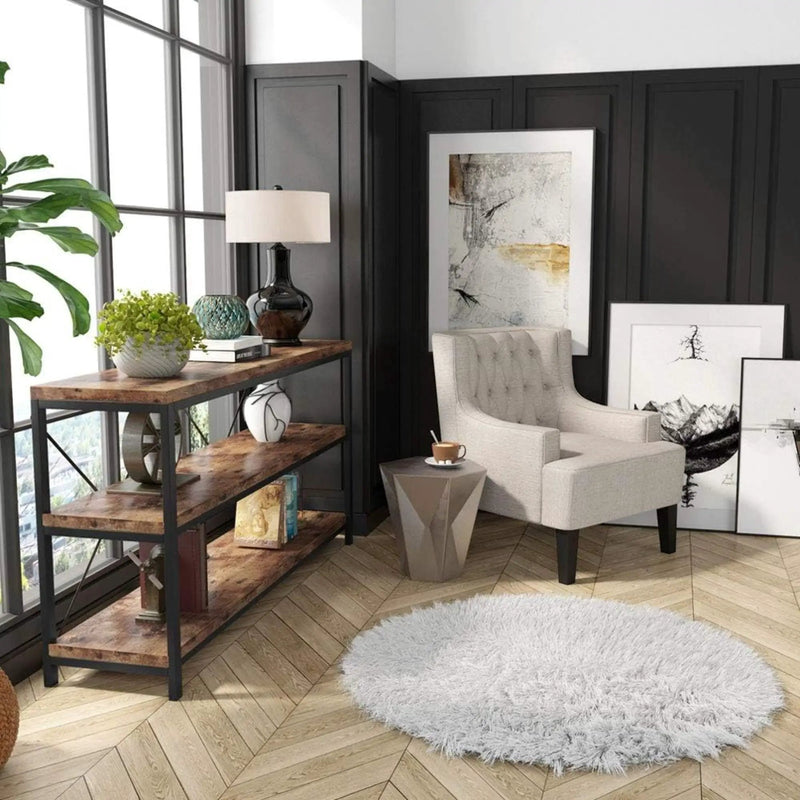 Console Table With 3 Tier Storage Shelves Finish, Slim Narrow Design For Living Entryway - Brown / Black by HouseOfZazla