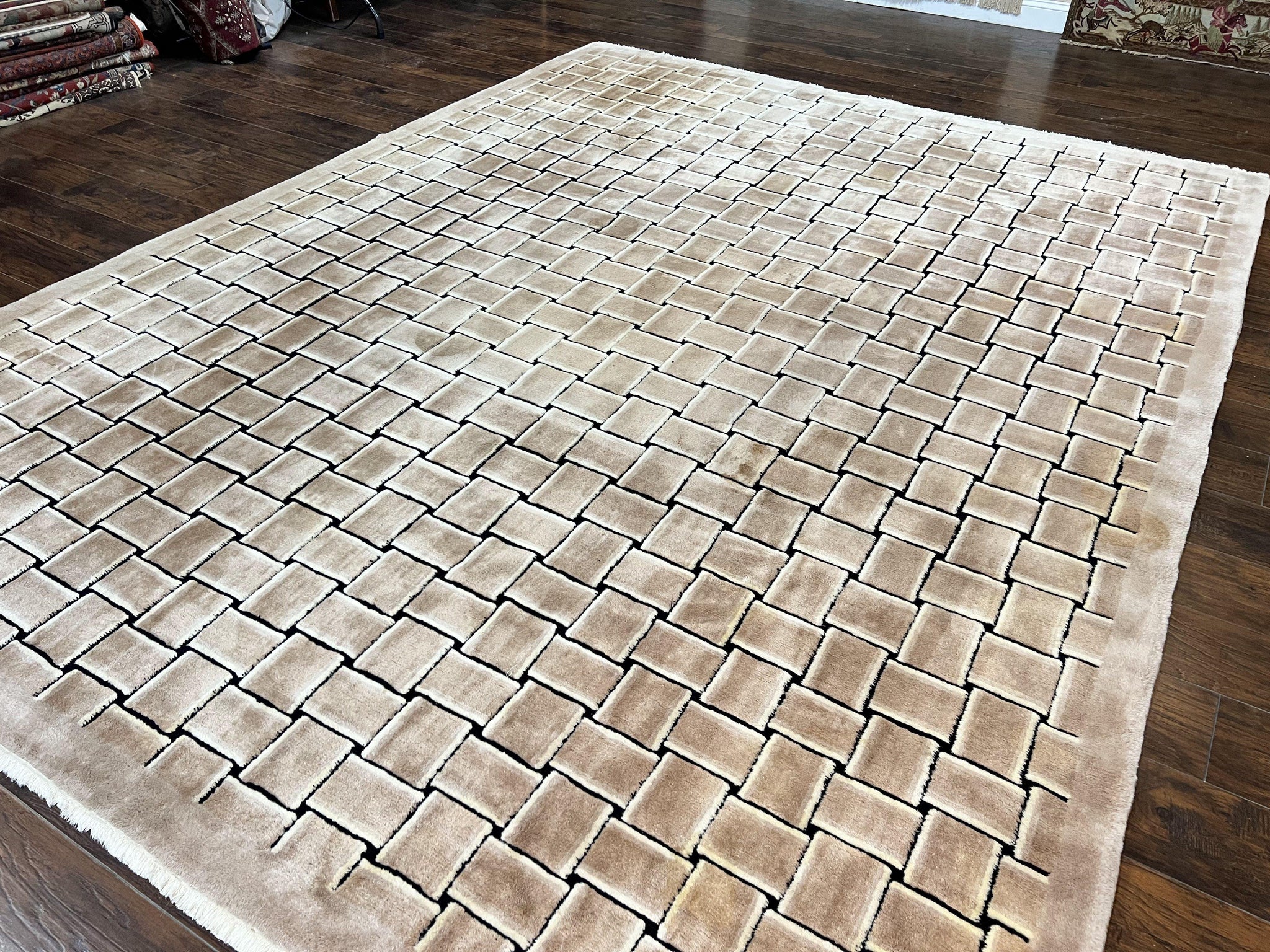 Tibetan Rug 9x12, Handmade, Wool, Modern Design by Jewel Rugs