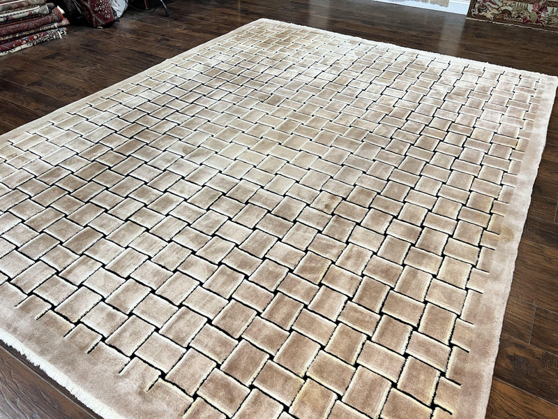 Tibetan Rug 9x12, Handmade, Wool, Modern Design by Jewel Rugs