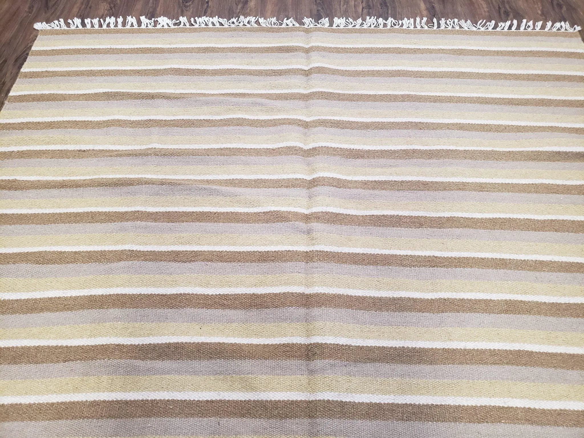 New Indian Striped Blanket, Multicolor Earthern Tones Kilim Rug, Wool Handmade South American Style Blanket, Queen Sized Bedspread 5x8 - 6x8 by Jewel Rugs