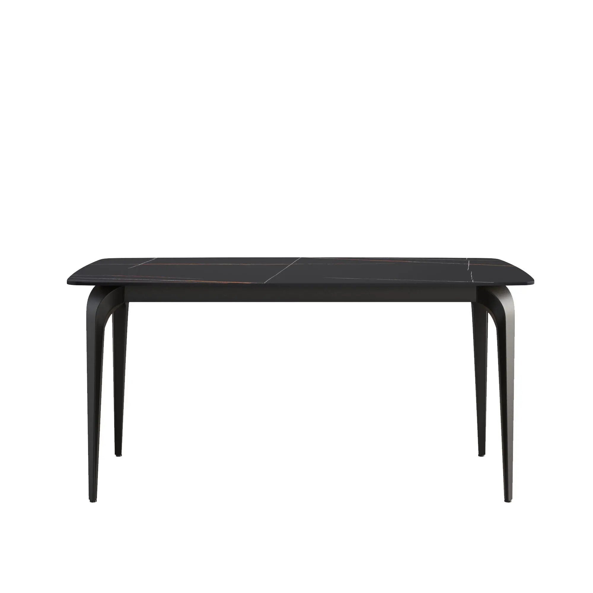 63" Artificial Stone Black Curved Black Metal Leg Dining Table, 6 People - Black by Unique Piece Furniture