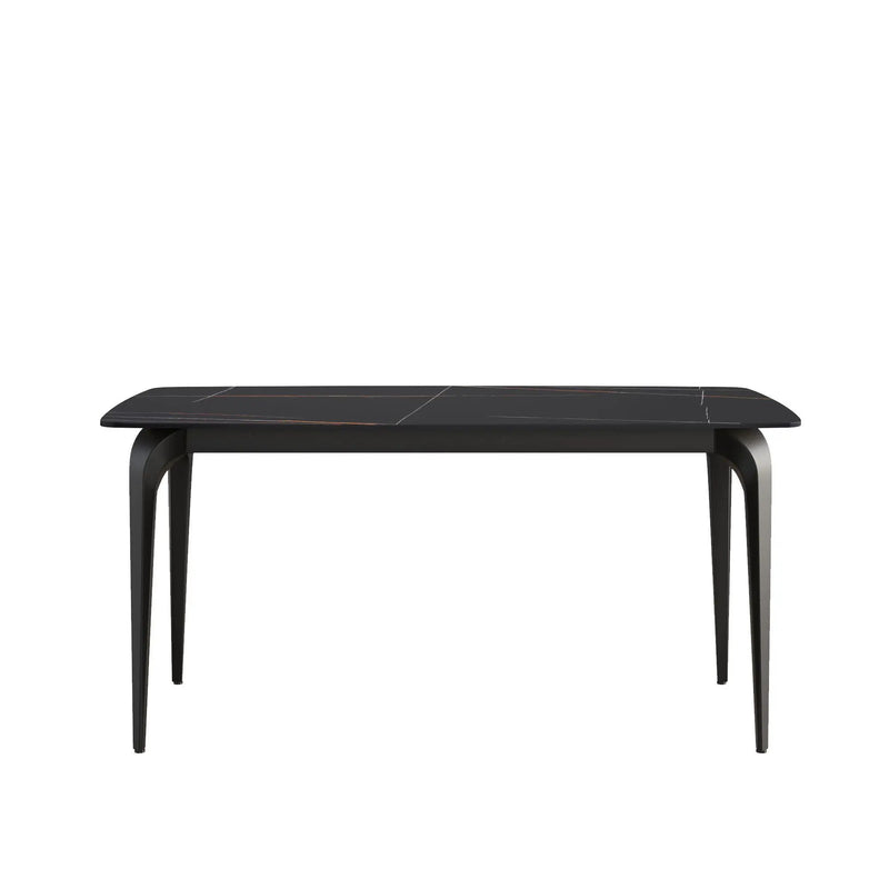 63" Artificial Stone Black Curved Black Metal Leg Dining Table, 6 People - Black by Unique Piece Furniture