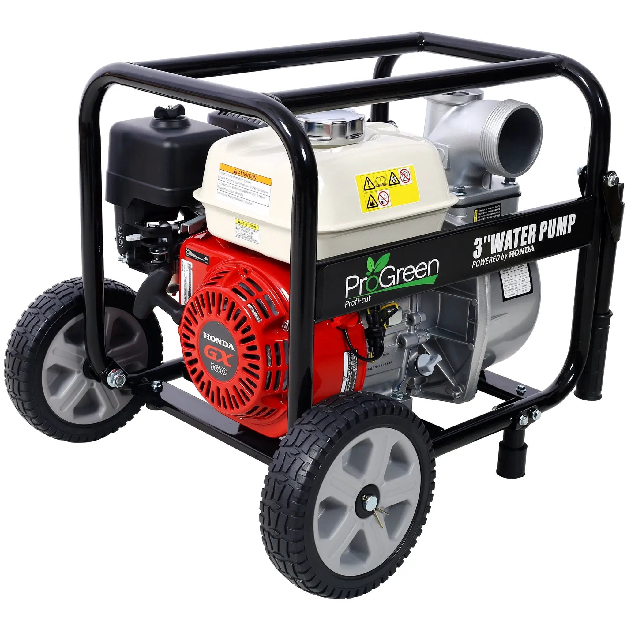Honda - Gx160 Engine Water Pump 3" 264Gpm With Accessories Kit And Handle Wheel Kit - Black / Red by HouseOfZazla