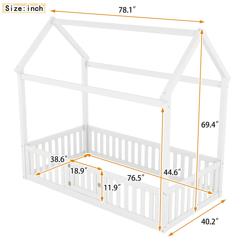Wood House Bed With Fence And Door by Unique Piece Furniture