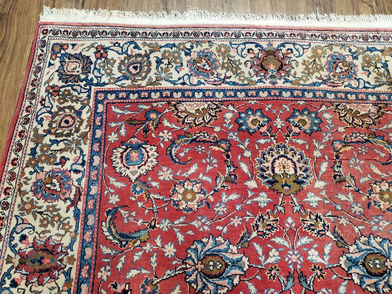 Semi Antique Persian Kashan Rug, Red & Beige, Hand-Knotted, Wool, 4'7" x 6' 6", Pair B by Jewel Rugs