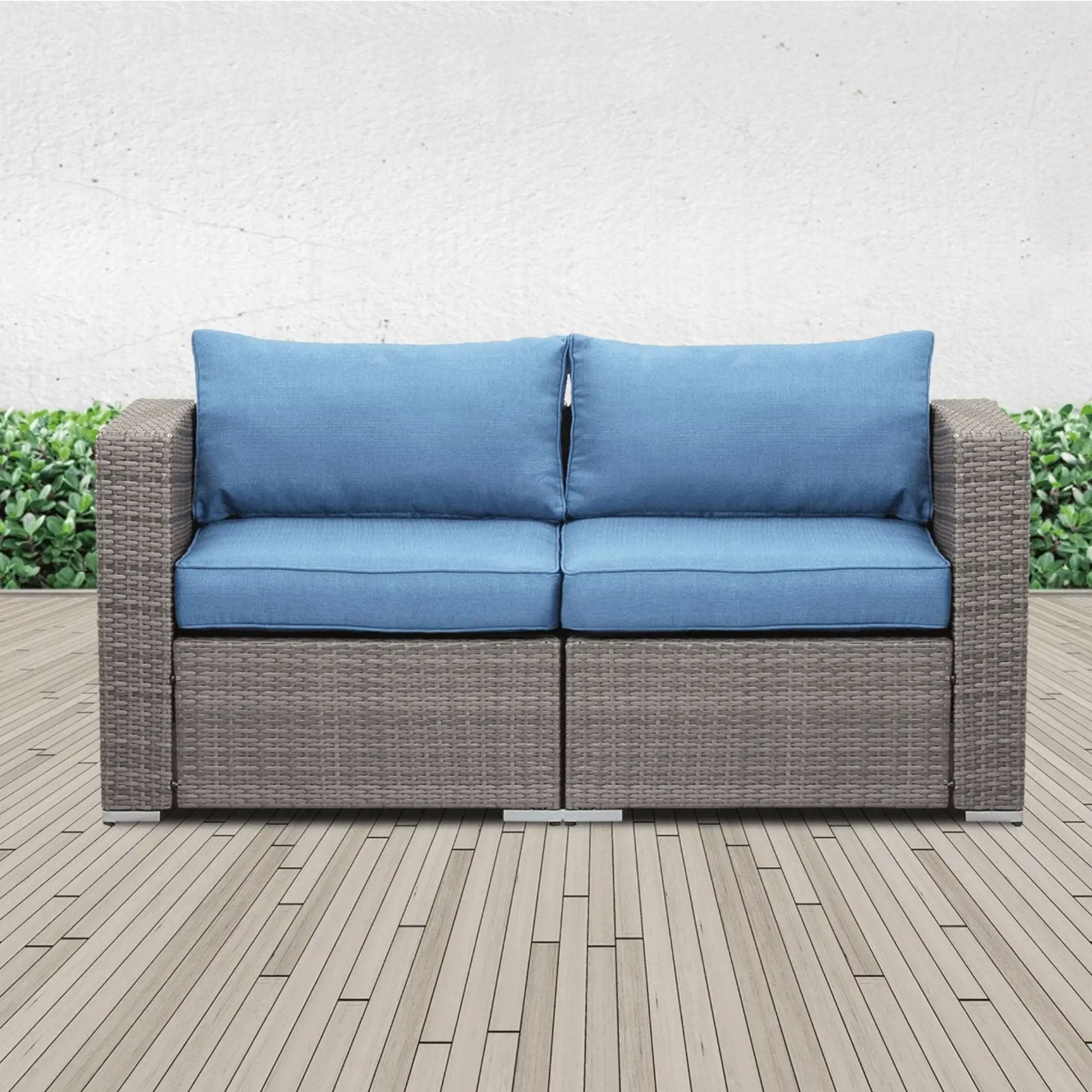 2 Piece Patio Loveseat Set With Thick Cushions, Outdoor Sectional Sofa For Balcony - Blue / Brown by HouseOfZazla