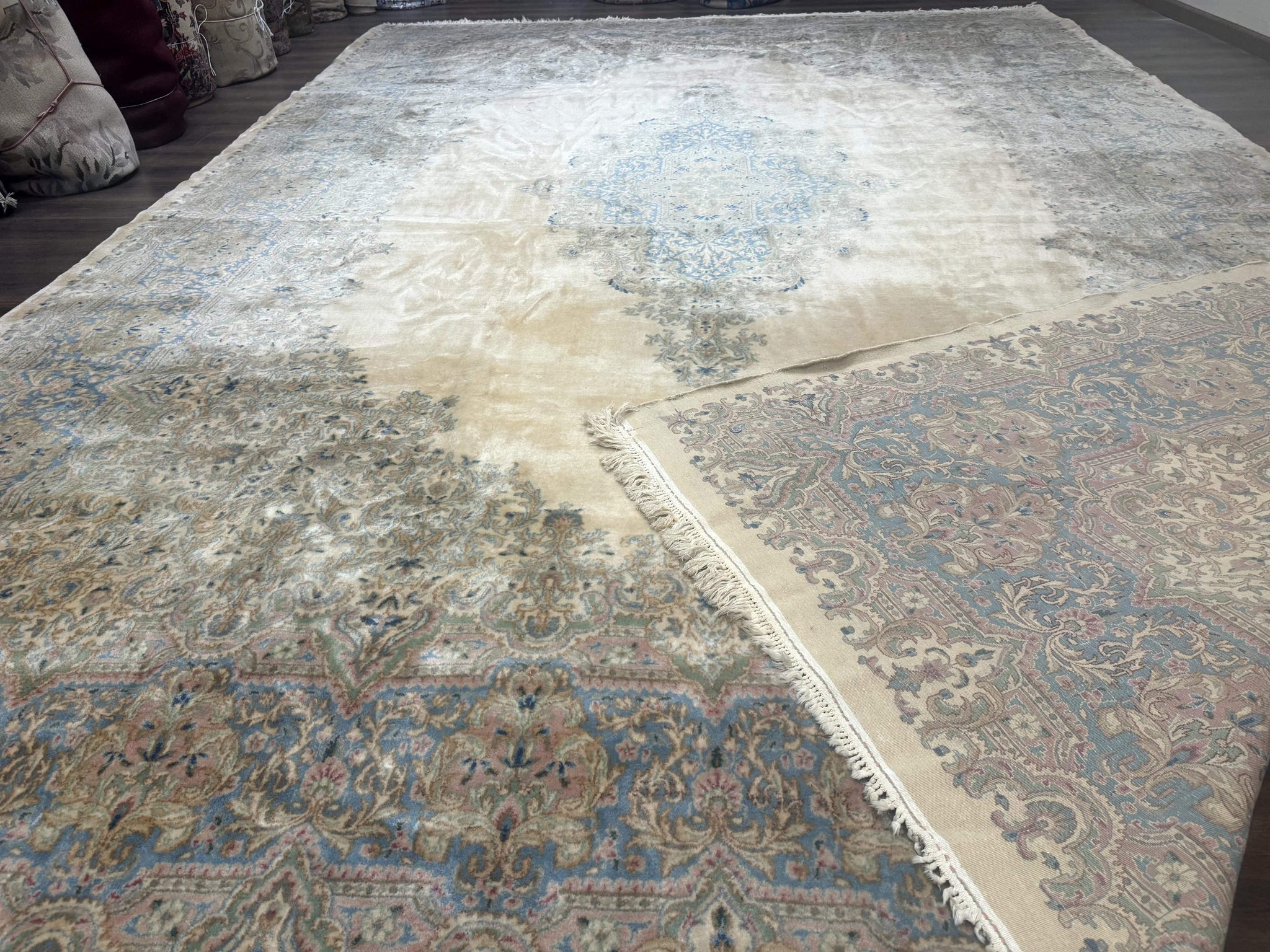 Palace Size Persian Kerman Rug 12x18, Floral Semi Open Field, Signed, Fine 240 KPSI by Jewel Rugs