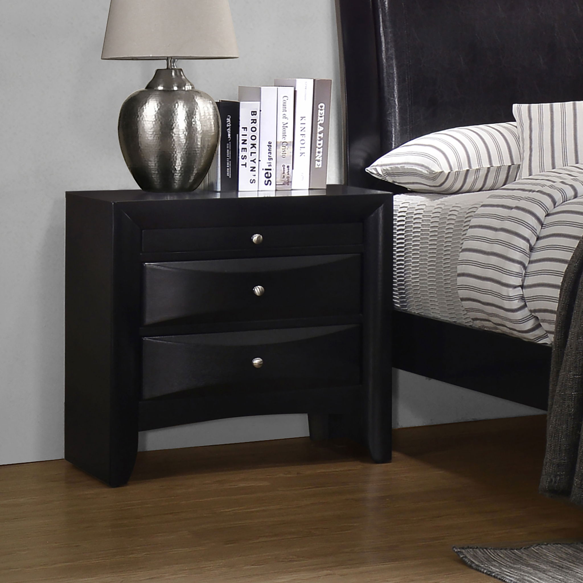 Vollenhove - 2 Drawer Nightstand With Pull Out Tray Storage Solution - Black by HouseOfZazla