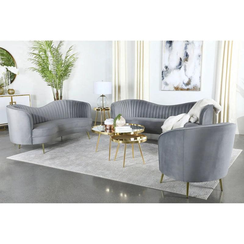 Reigha - Upholstered Sofa Lounge Furniture With Channel Tufted Backrest - Gray by HouseOfZazla