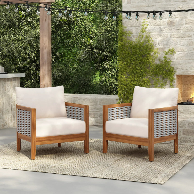 2 Pieces Outdoor Unique Tub Design Armchair with Woven Rope by HouseOfZazla