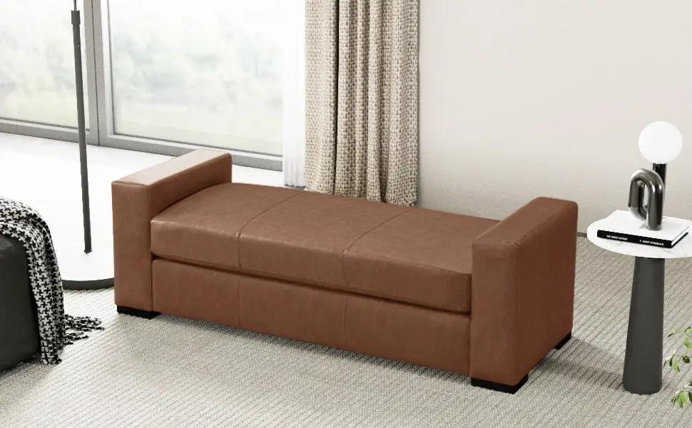Stylish and Durable Brown Faux Leather Bench by HouseOfZazla