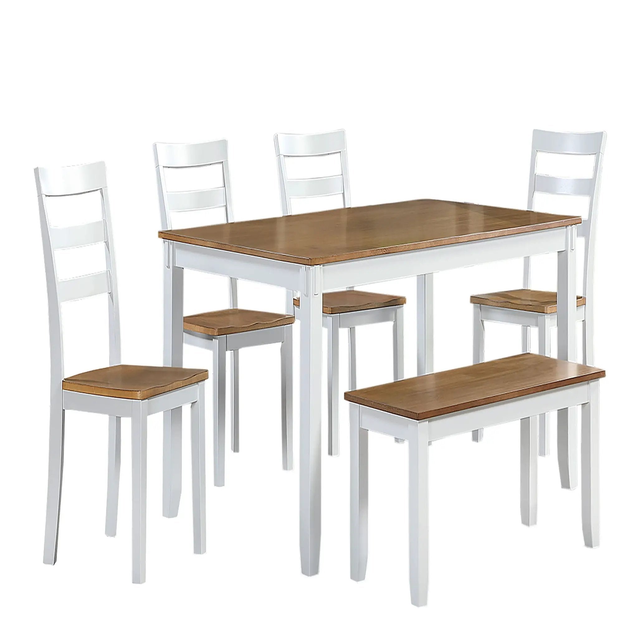 6 Piece Dining Set Table With 4 Side Chairs And Bench - Light Brown / White by HouseOfZazla