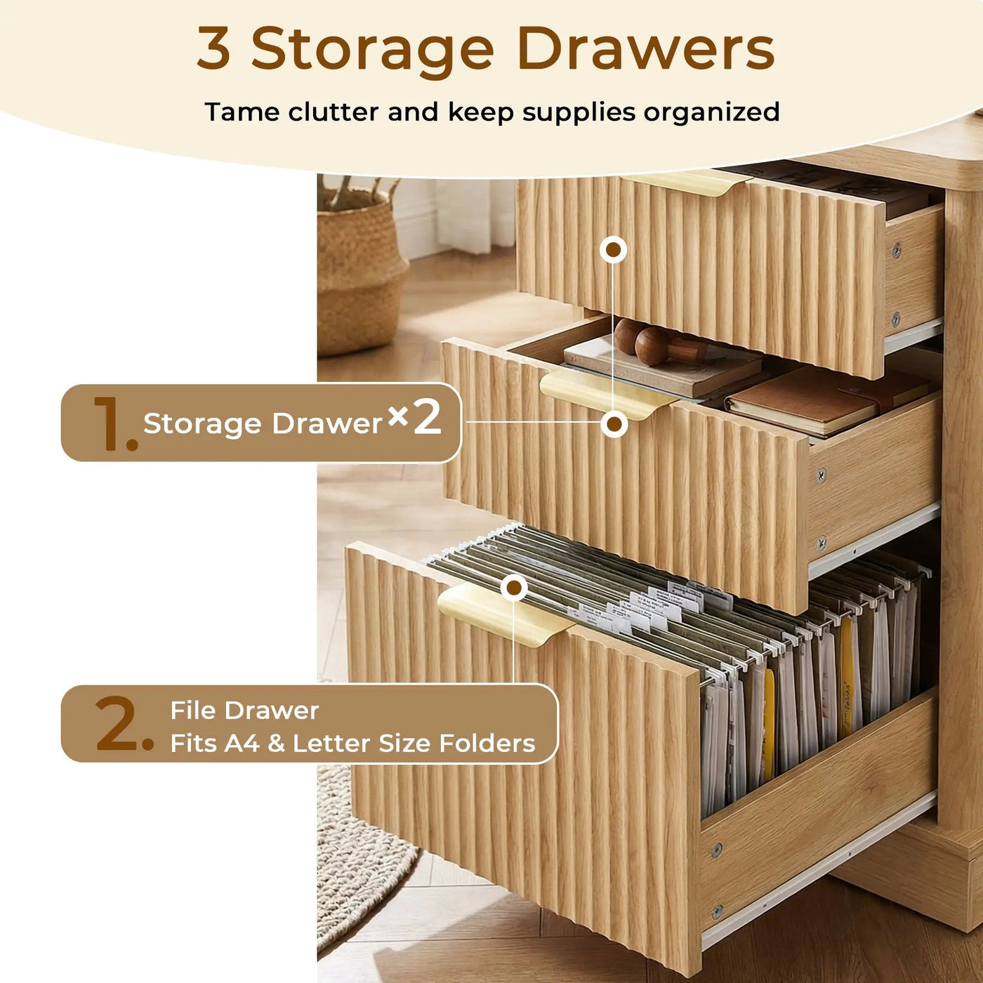 59" Modern Fluted L-Shaped Desk with Charging Station & Storage by HouseOfZazla
