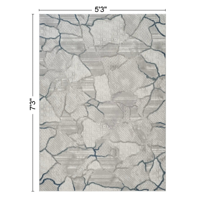 Geometrix - 5'3" X 7'3" Area Rug, Geometric 3D Effect - Gray / Ivory by Unique Piece Furniture