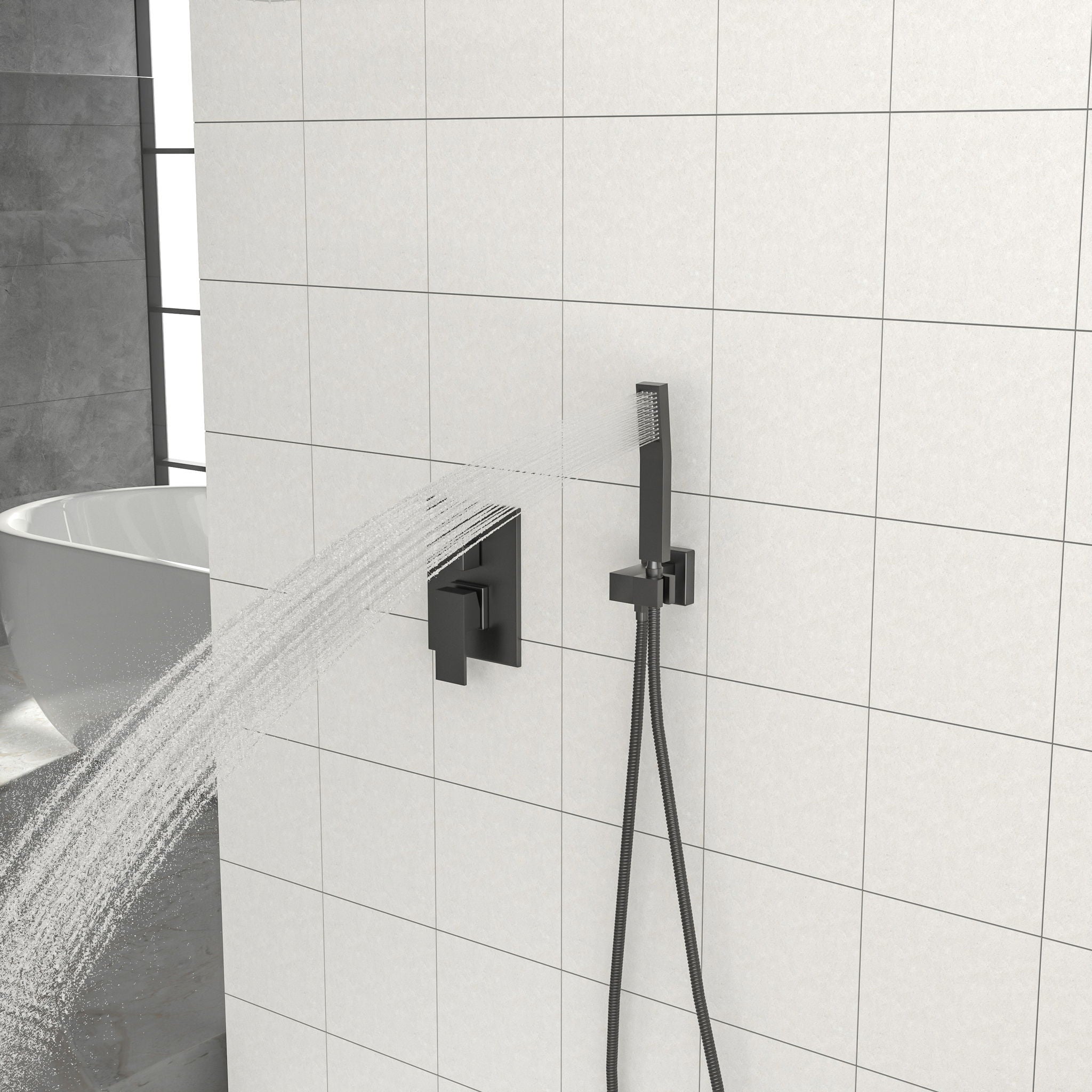 Dual Shower Head 10" Ceiling Mount Square Shower System With Rough In Valve - Matte Black by HouseOfZazla