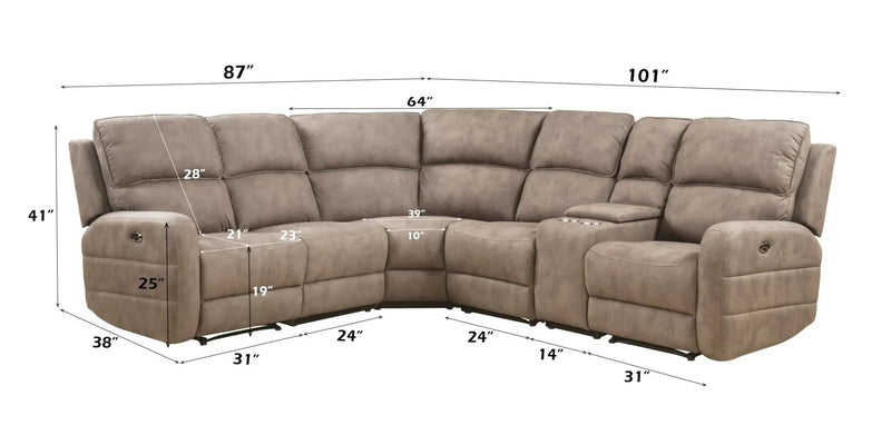 Olwen - Power Motion Sectional Sofa - Mocha Nubuck by Unique Piece Furniture