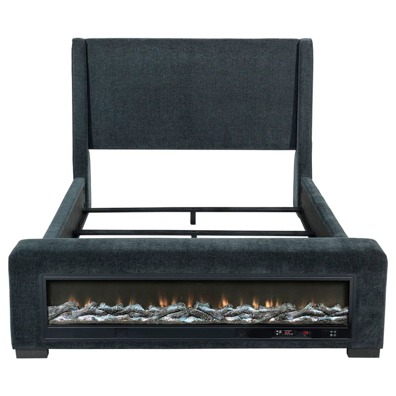 Preston Upholstered Queen Audio Flame Visualizer Bed Dark Blue by Unique Piece Furniture