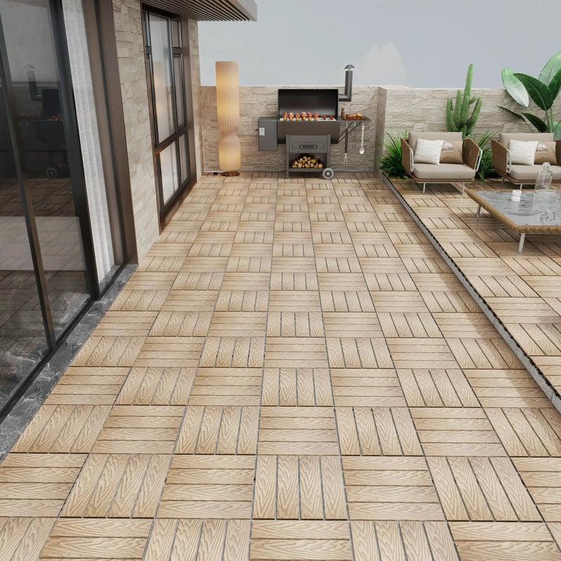 Patio Deck Tiles, Interlocking Diy Flooring For Indoor / Outdoor Use (Set of 22) - Teak by HouseOfZazla