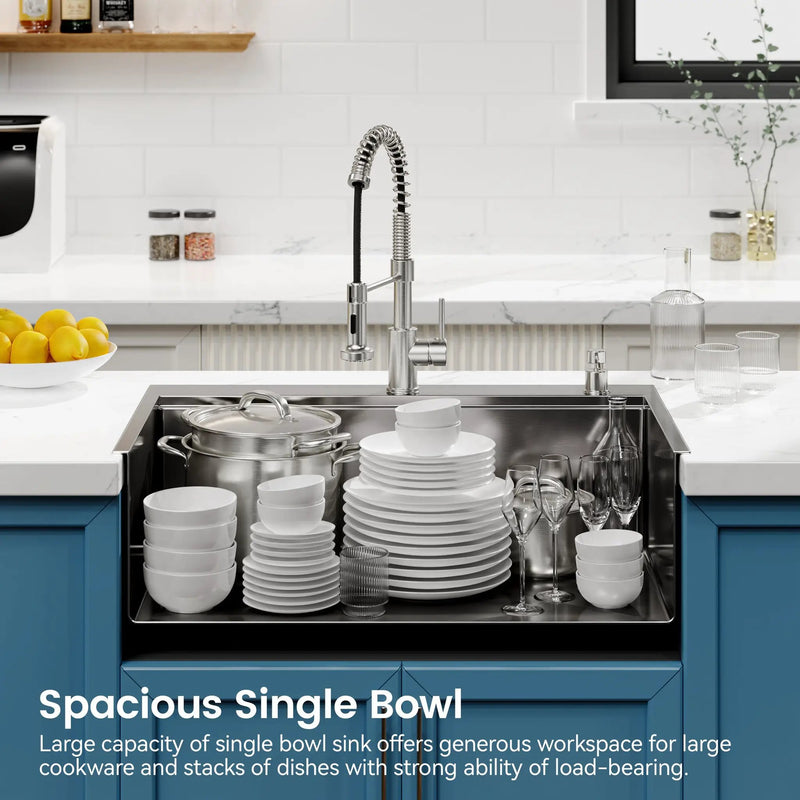 Stainless Steel Kitchen Sink, 33″x22″ Single Bowl, Overmount Handmade Sink by HouseOfZazla