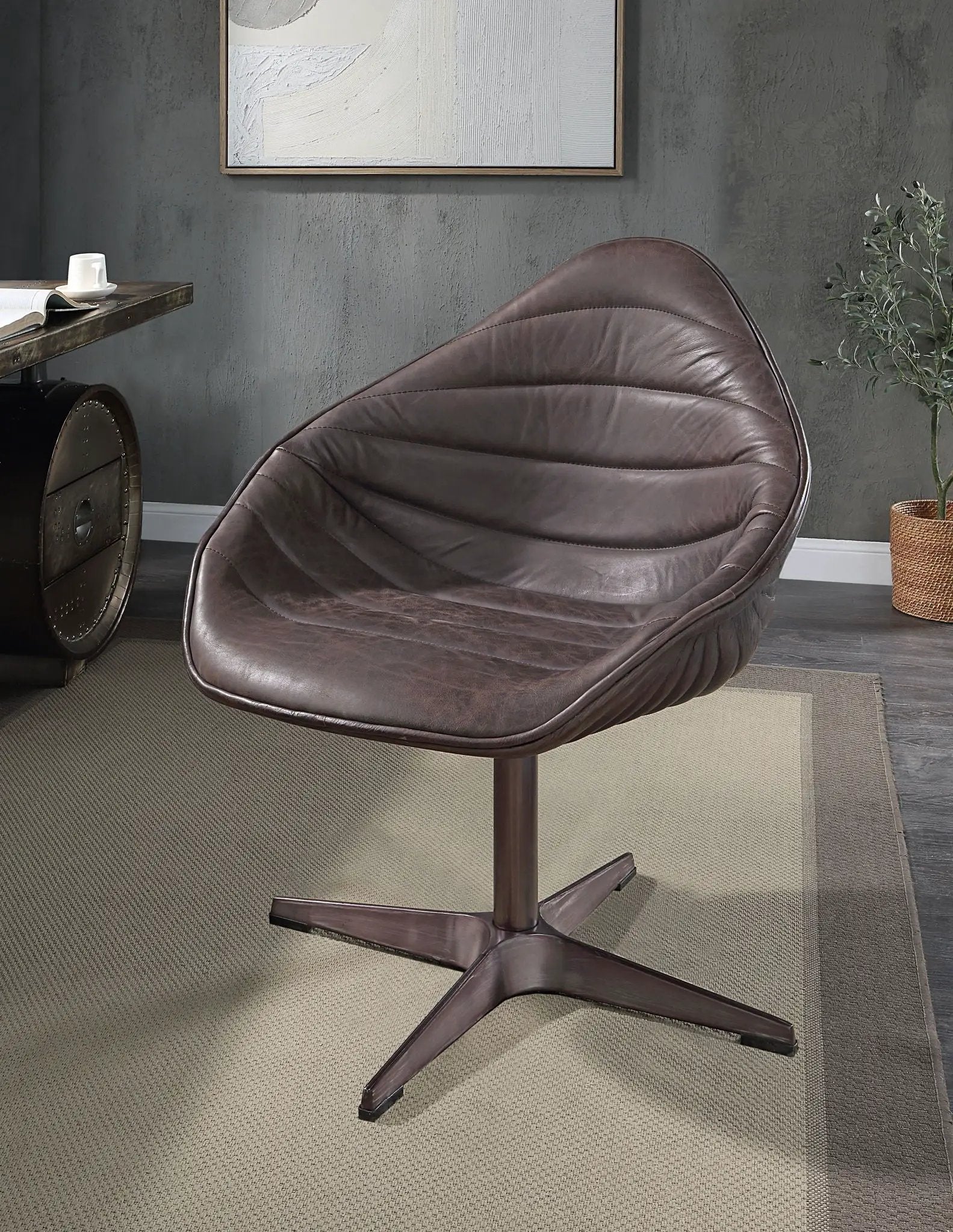 Pipino - Top Grain Leather Accent Chair With Swivel - Antique Ebony by Unique Piece Furniture
