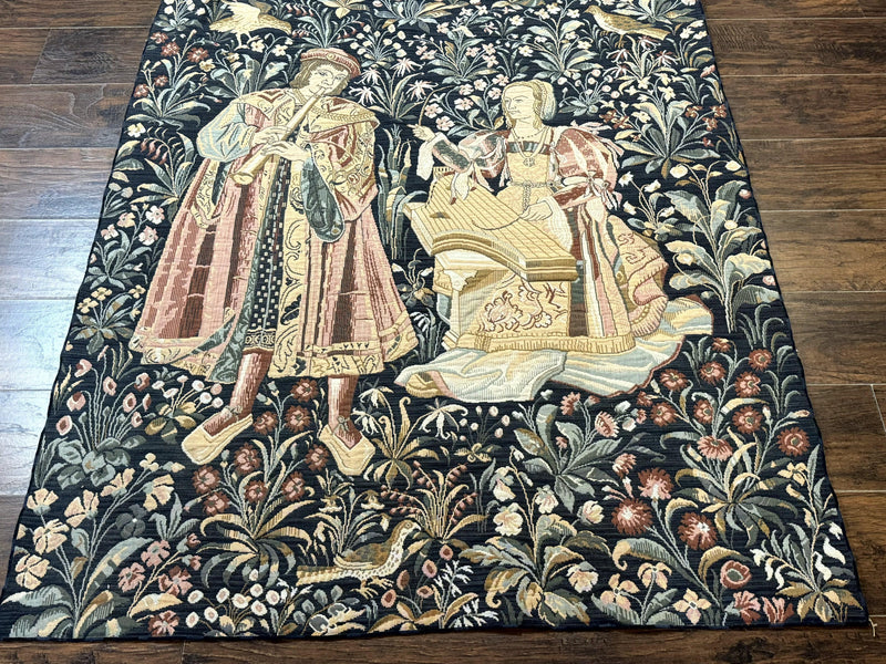 Vintage Belgium Tapestry 4x5, The Concet Musicians, Green by Jewel Rugs