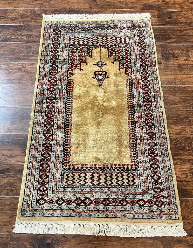 Bokhara Prayer Rug 3x5, Pakistani Turkoman Carpet, Tan, Handmade Vintage Wool Carpet by Jewel Rugs