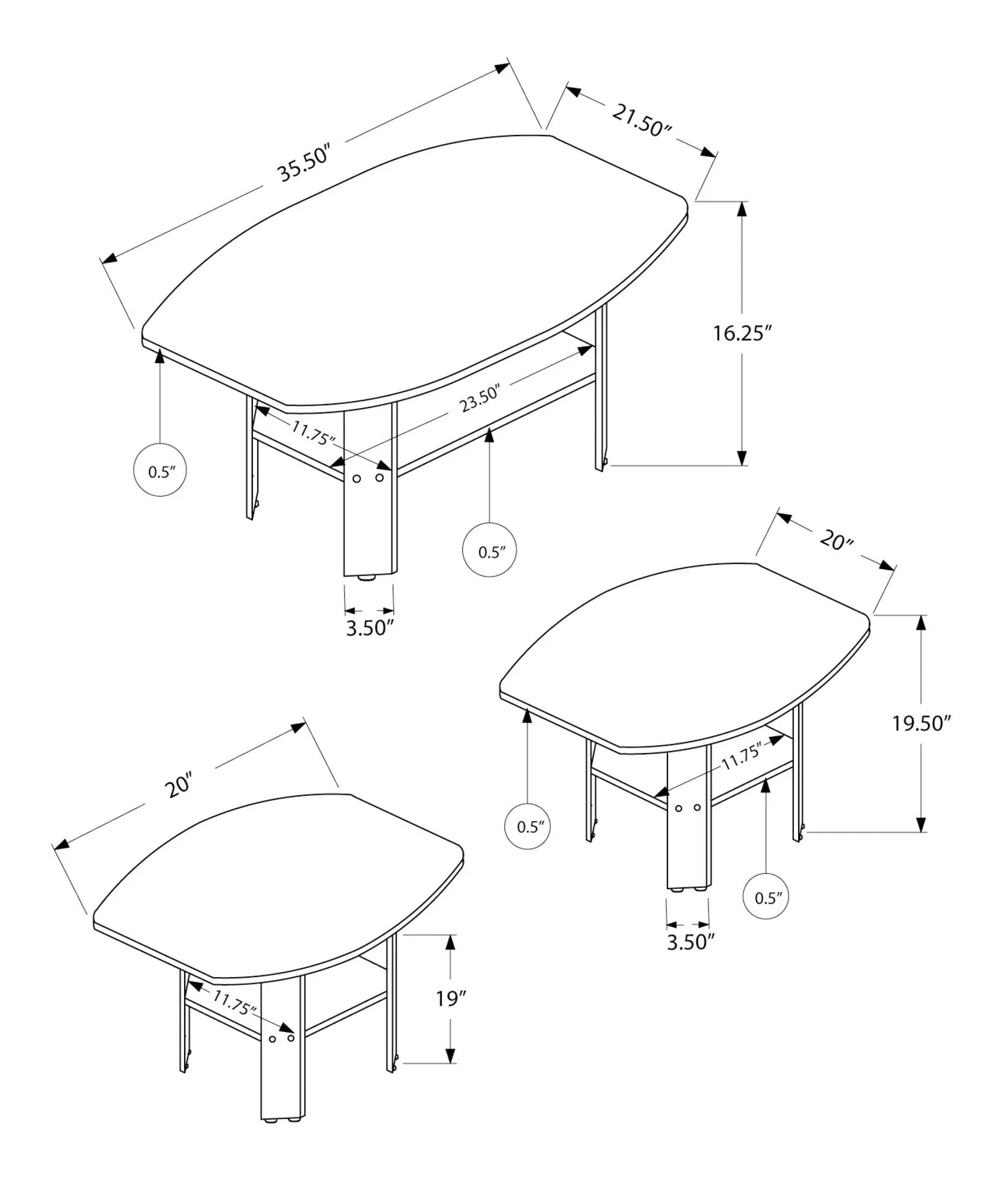 Table Set: Coffee, End, Side, Accent, Living Room, Transitional (Set of 3) - Oak by Unique Piece Furniture