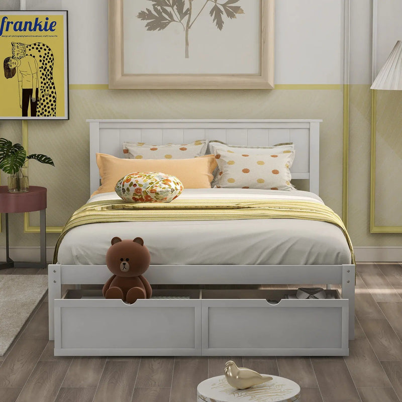 Full Size Platform Bed With Under Bed Drawers - White by Unique Piece Furniture