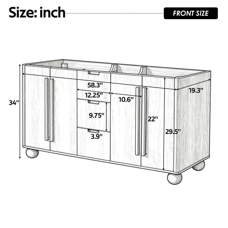 58.3" Bathroom Vanity Cabinet With 3 Drawers & 4 Doors by HouseOfZazla
