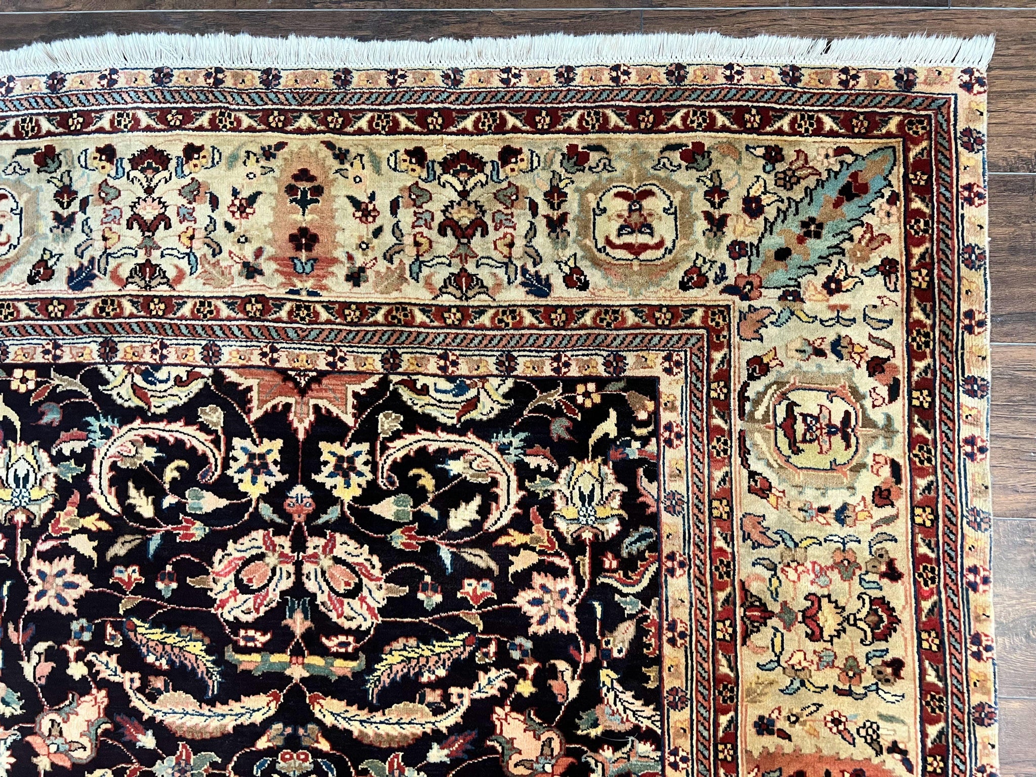 Indo Persian Rug 5x15, Wide Runner Rug 5 x 15 ft, Wool Hand Knotted Vintage Carpet, Black & Cream, Floral Allover Long Oriental Rug by Jewel Rugs