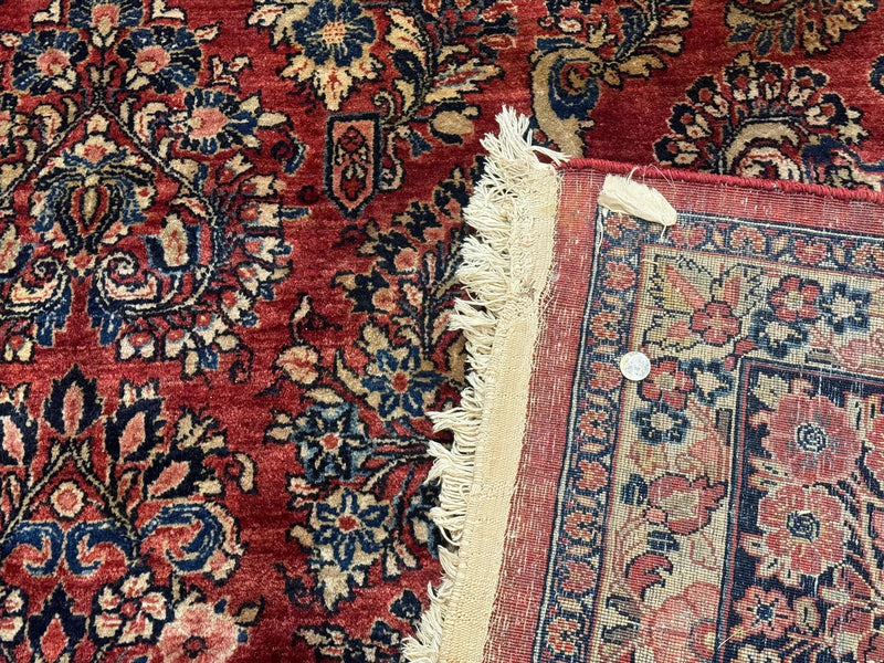 Large Persian Sarouk Rug 10x17, Palace Size Antique Persian Carpet, Red, Floral Allover, Traditional Persian Rug, Oversize Handmade Wool Rug by Jewel Rugs