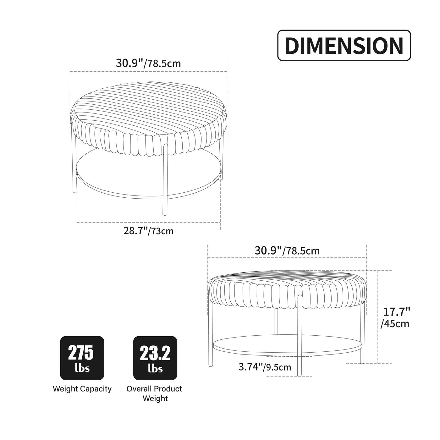 Modern Upholstered Round Ottoman Coffee Table With Storage Shelf by Unique Piece Furniture