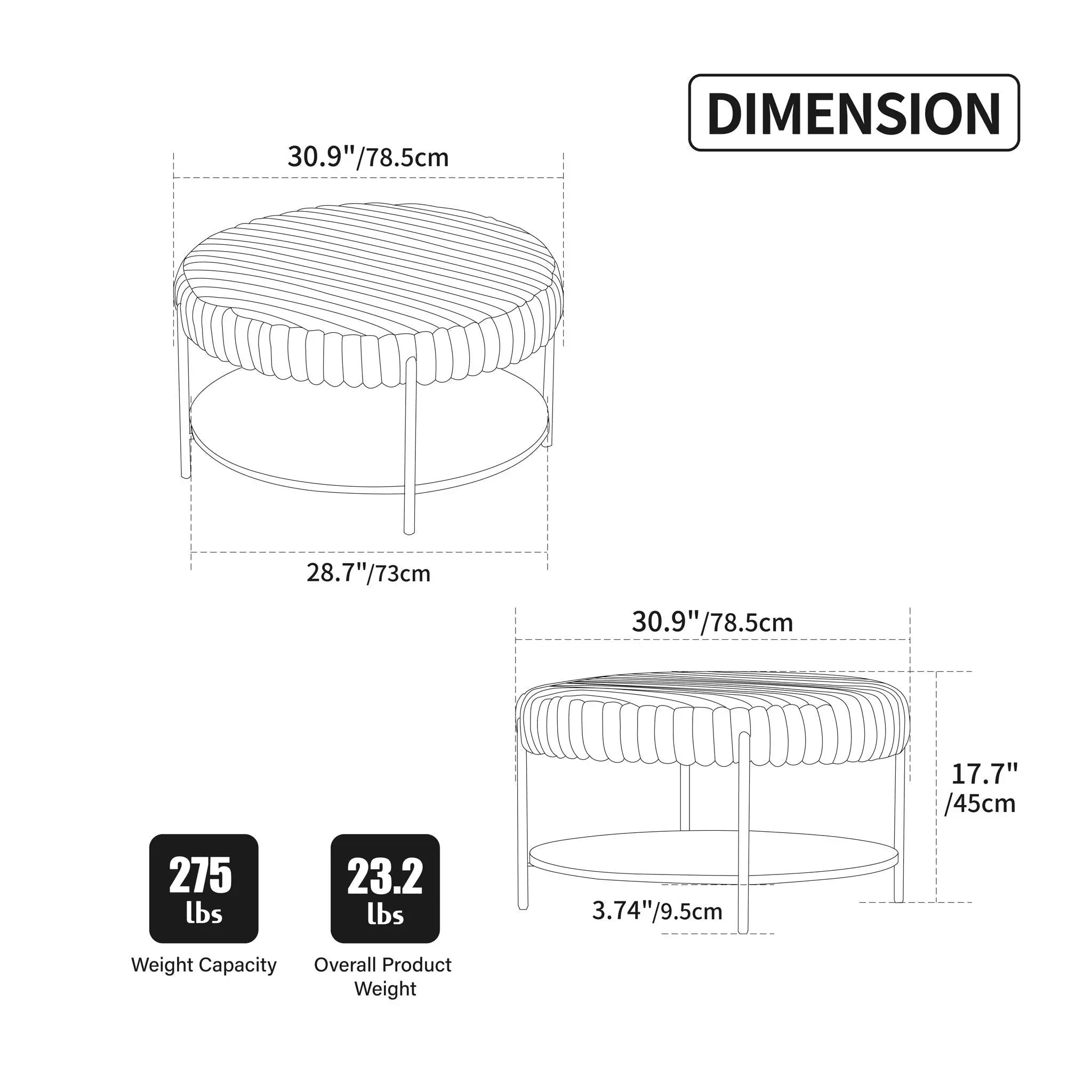 Modern Upholstered Round Ottoman Coffee Table With Storage Shelf by Unique Piece Furniture