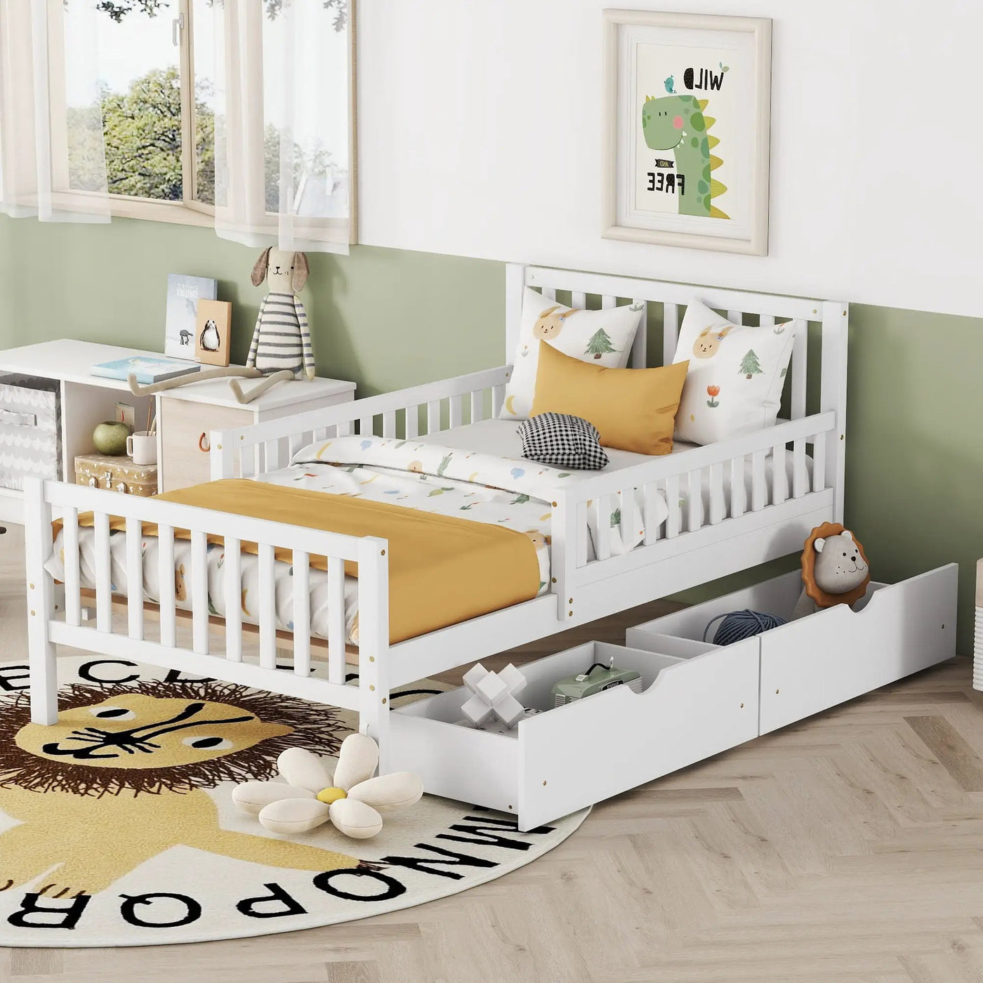 Platform Bed With Guardrails On Both Sides And 2 Storage Drawers by HouseOfZazla