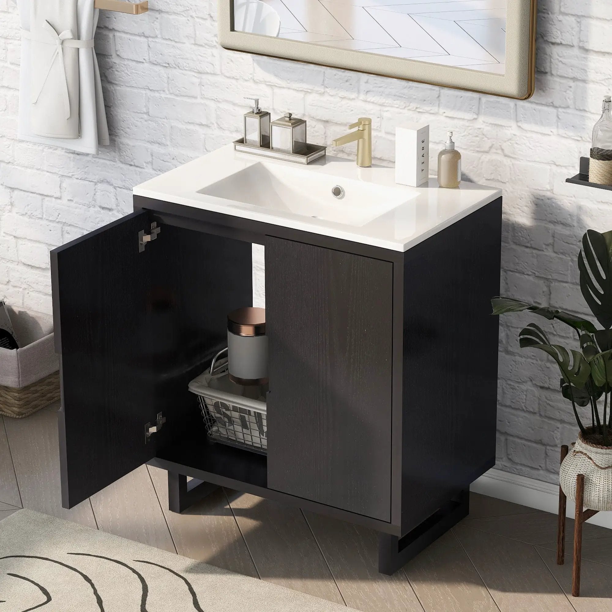 Bathroom Vanity Set With Sink, Combo Cabinet, Bathroom Storage Cabinet, Solid Wood Frame by Unique Piece Furniture