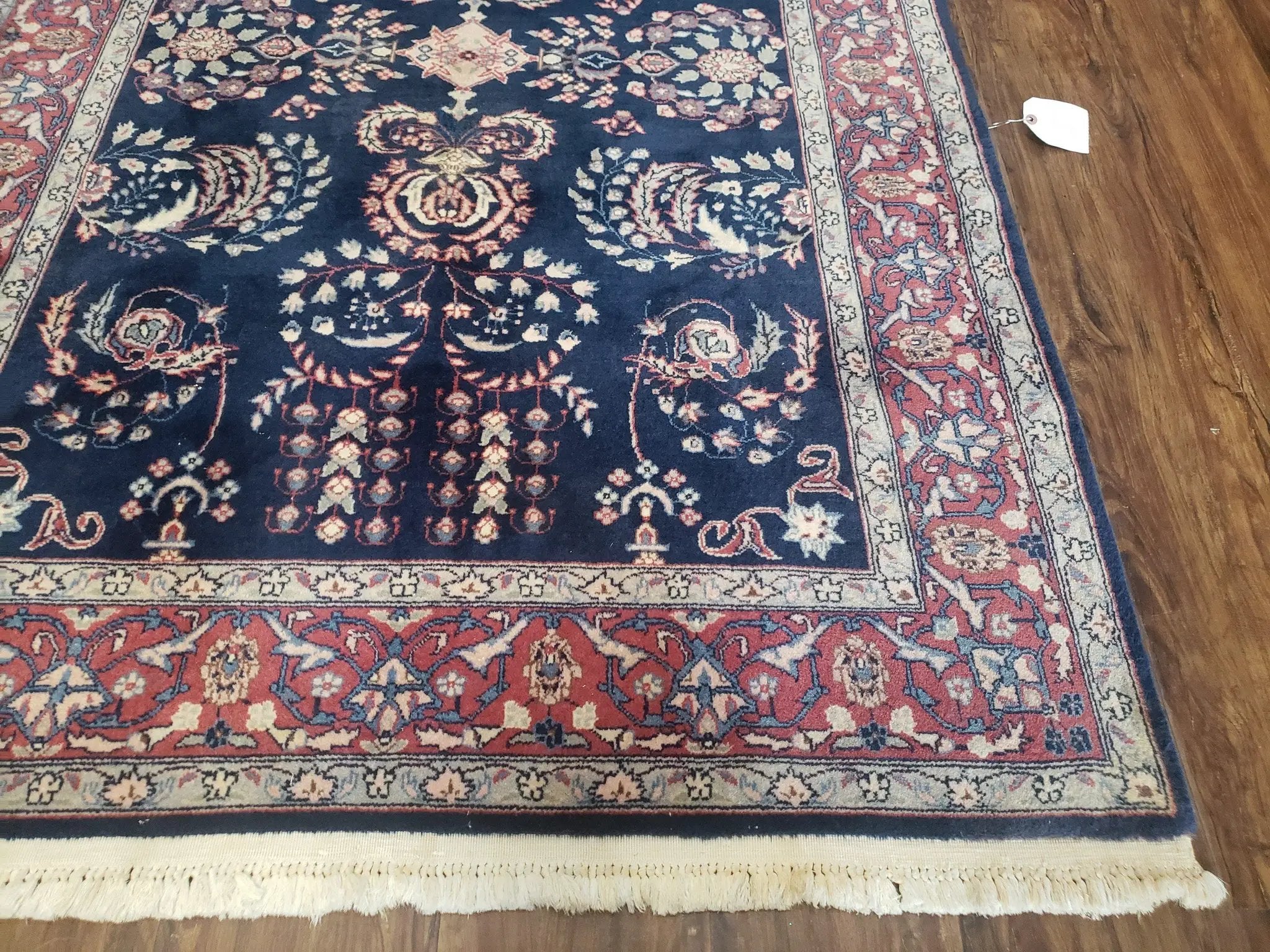 Dark Blue Indo Persian Rug 4x6, Medium Size Hand Knotted Oriental Carpet, Traditional Floral Indian Rug, Blue and Red Entryway Rug, Wool Rug by Jewel Rugs