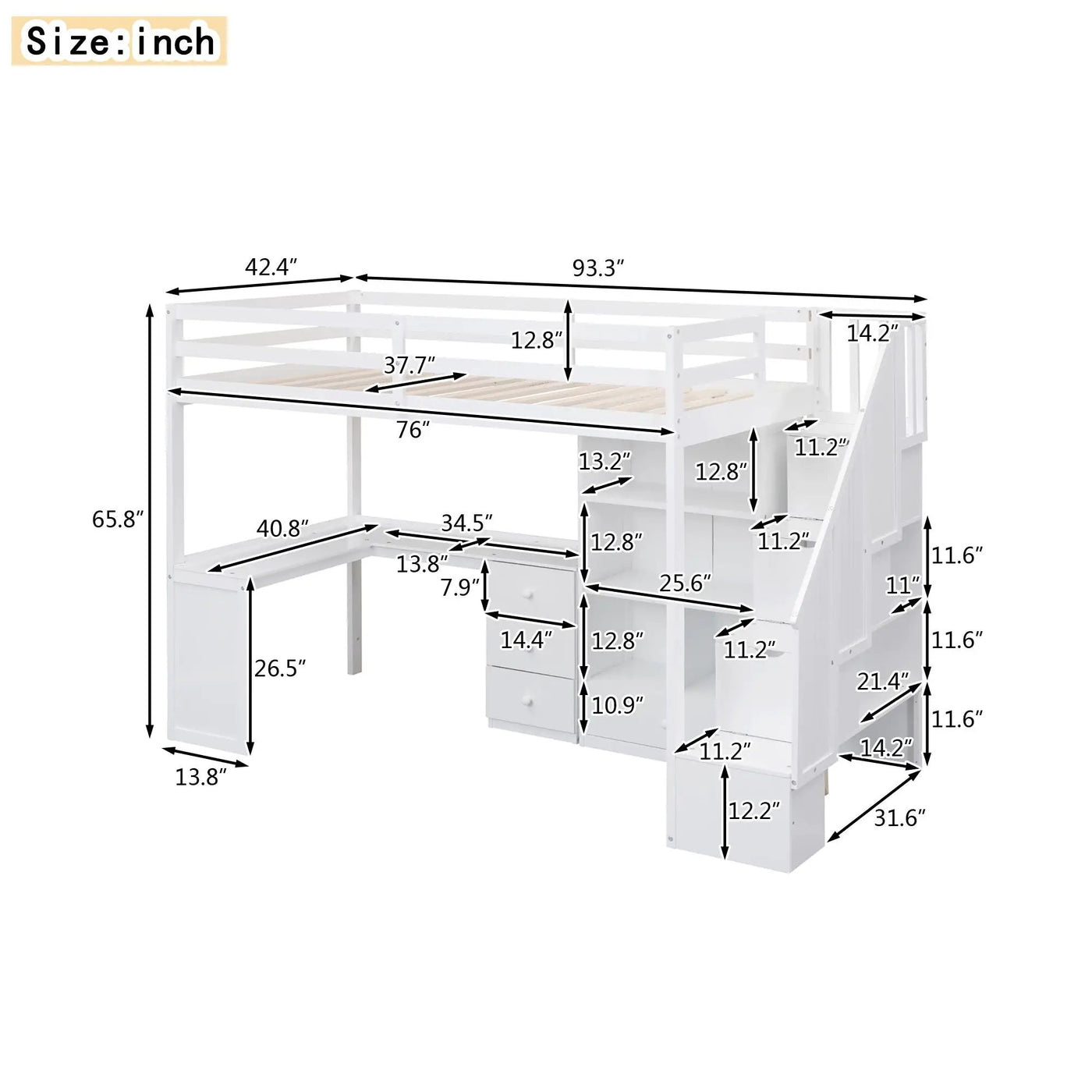 Loft Bed With L Shaped Desk, Drawers, Cabinet, And Storage Staircase by HouseOfZazla