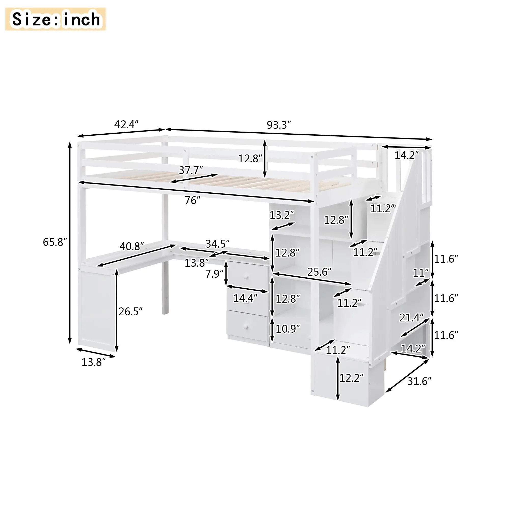 Loft Bed With L Shaped Desk, Drawers, Cabinet, And Storage Staircase by HouseOfZazla