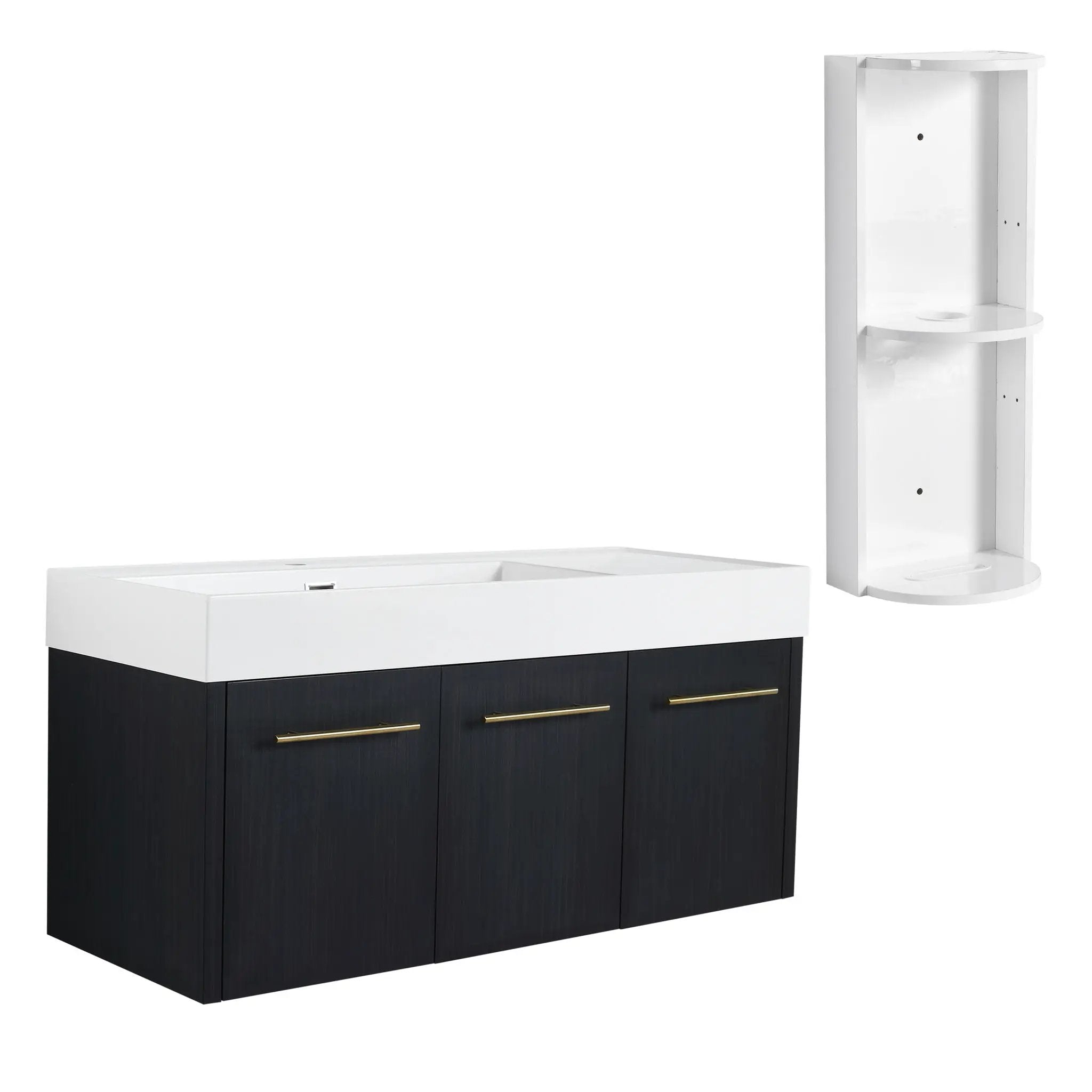 Modern Chestnut Wall Mounted Bathroom Vanity With Left Resin Sink And Storage Rack - Black Chestnut by Unique Piece Furniture